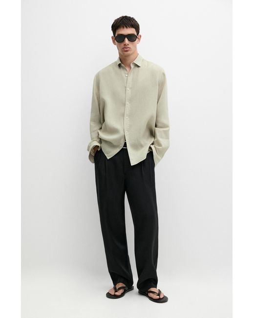 MASSIMO DUTTI Green Regular Fit 100% Extra-Fine Linen Shirt for men