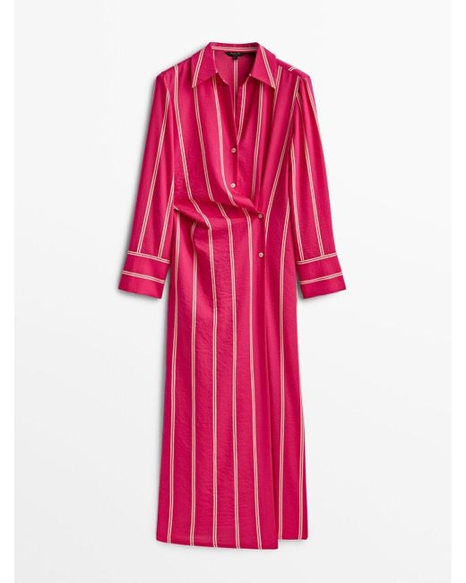 MASSIMO DUTTI Pink Striped Shirt Dress