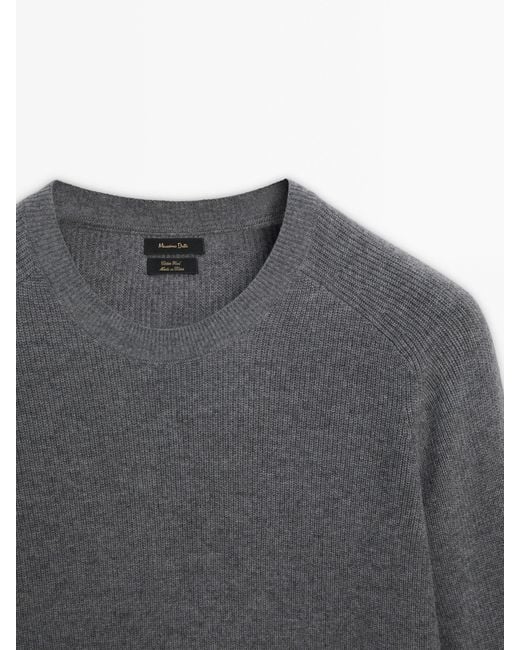 MASSIMO DUTTI Gray Wool And Cotton Blend Knit Sweater With Crew Neck for men
