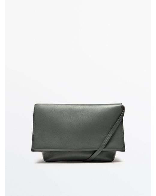 MASSIMO DUTTI Nappa Leather Crossbody Bag With Flap in Gray Lyst