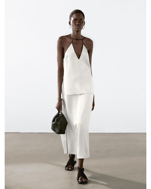 Falda Midi Satinada Detalle Vivos MASSIMO DUTTI de color White