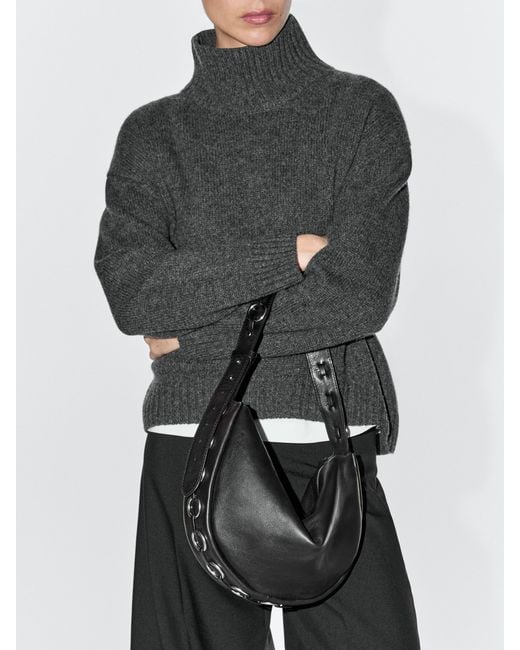 MASSIMO DUTTI Black Nappa Leather Bag With Eyelets