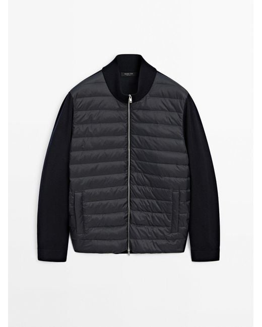 MASSIMO DUTTI Blue Contrast Knit Puffer Jacket for men