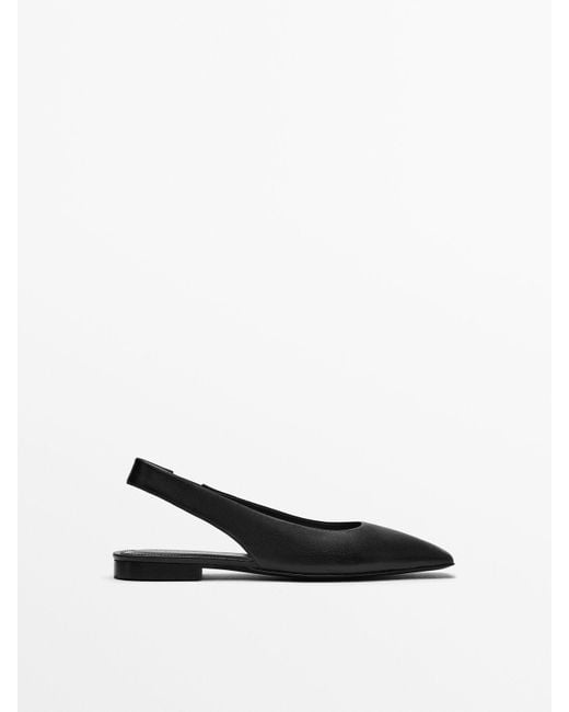 MASSIMO DUTTI Flat Leather Slingback Shoes in Black | Lyst