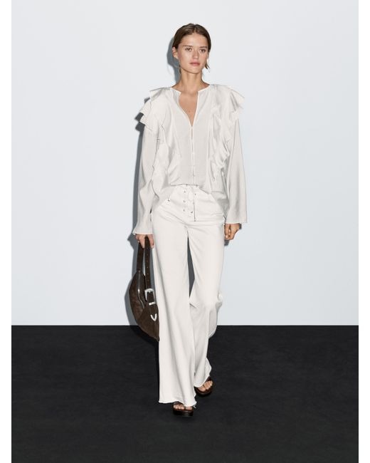 MASSIMO DUTTI White Flowing Blouse With Ruffles