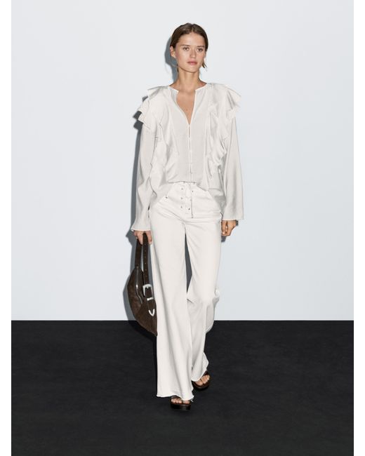 MASSIMO DUTTI White Flowing Blouse With Ruffles