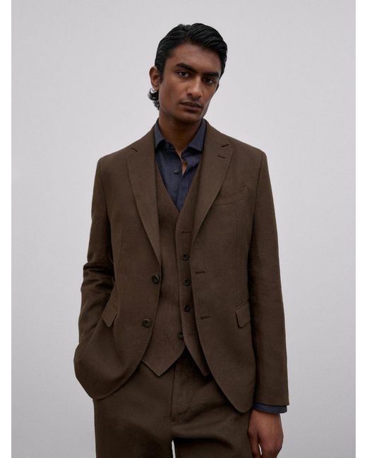 MASSIMO DUTTI Brown Linen Suit Blazer - Limited Edition for Men | Lyst