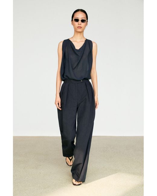 MASSIMO DUTTI Blue Melange Linen Suit Pants