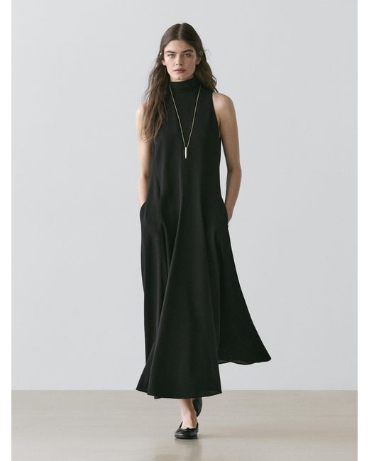 MASSIMO DUTTI White Halter Neck Midi Dress With Bow Detail