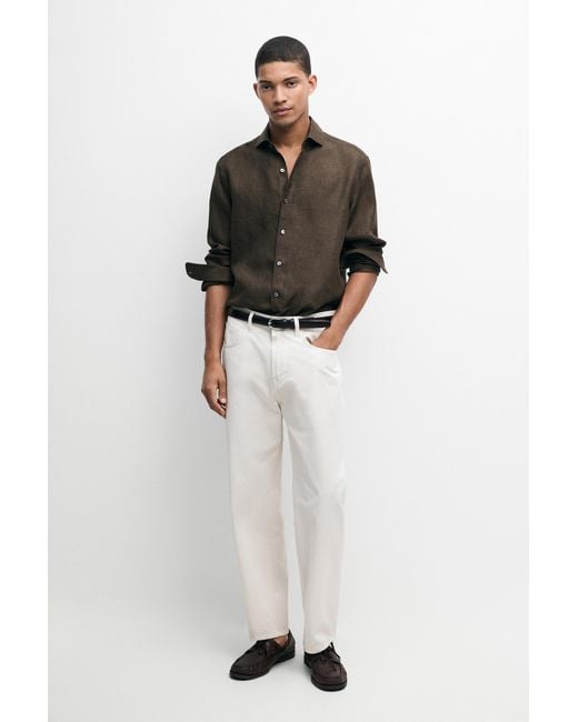 MASSIMO DUTTI Brown 100% Linen Shirt for men