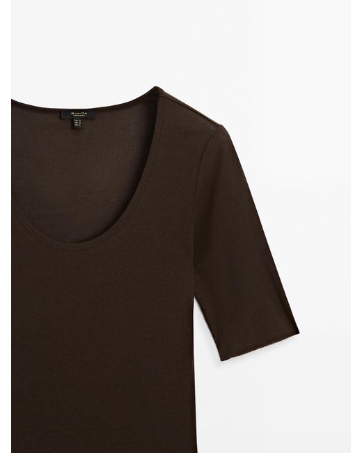 MASSIMO DUTTI Black Short Sleeve Cotton T-Shirt