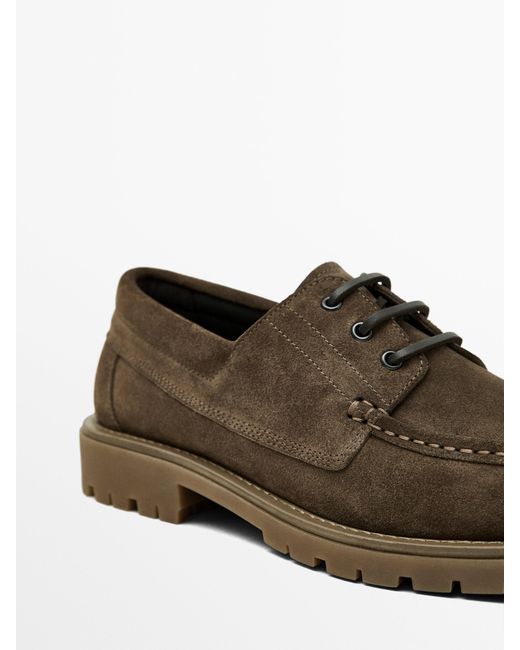 MASSIMO DUTTI Brown Split Suede Deck Shoes for men