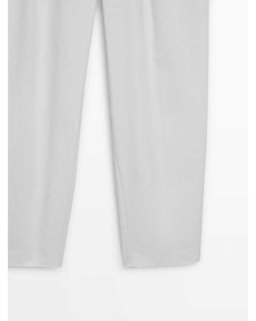 MASSIMO DUTTI White Cotton Blend Barrel Trousers