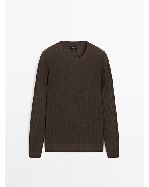 MASSIMO DUTTI 100% Linnen Ribtricot Trui in het Brown voor heren