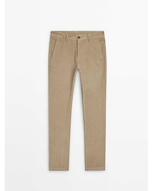 MASSIMO DUTTI Gray Slim Fit Corduroy Trousers for men