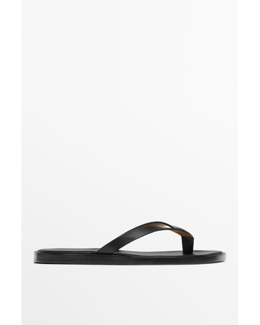 MASSIMO DUTTI Black Nappa Sandals With Toe Divider for men