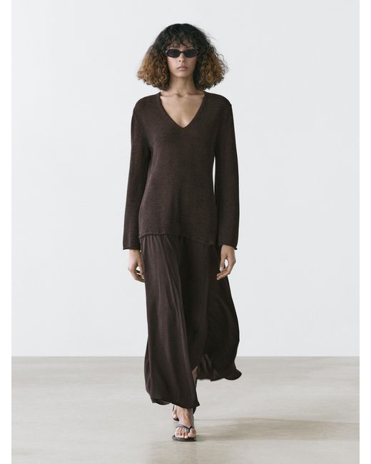 MASSIMO DUTTI Black Combined Knit Dress With Cotton