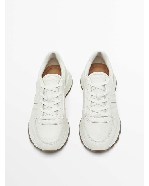 MASSIMO DUTTI White Leather Trainers With Trimmed Heel