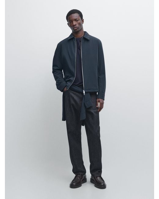 MASSIMO DUTTI Blue Short Jacket With Pocket Detail for men