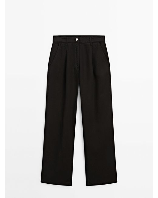 MASSIMO DUTTI Black Flowing Lyocell Trousers With Darts