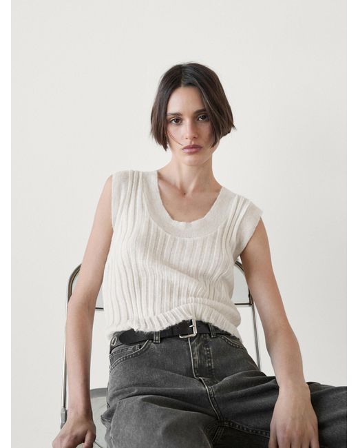 MASSIMO DUTTI White Stricktop Aus Wollmischgewebe