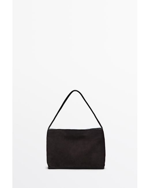 MASSIMO DUTTI Black Small Split Suede Leather Shoulder Bag