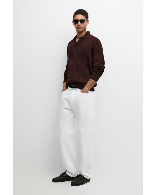 MASSIMO DUTTI Red 100% Cotton Cable-Knit Polo Sweater for men