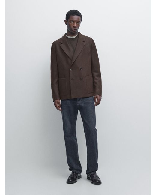 MASSIMO DUTTI Brown Double-Breasted Wool Blazer for men