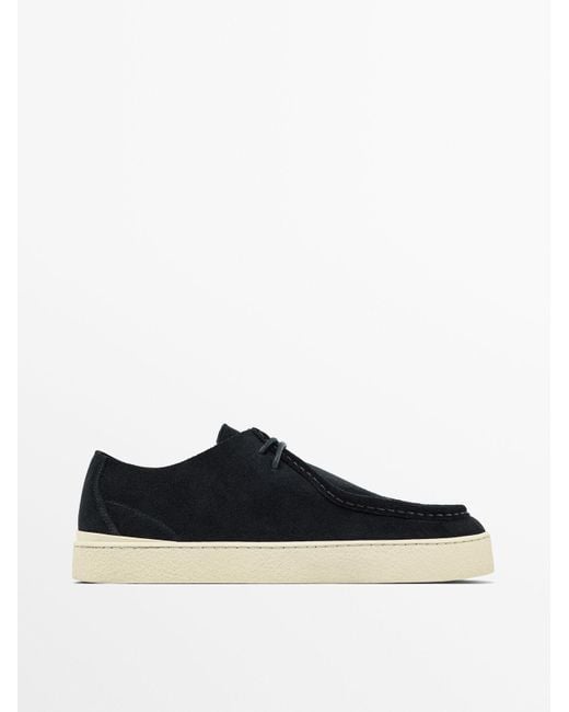 MASSIMO DUTTI Blue Moc Toe Split Suede Shoes for men