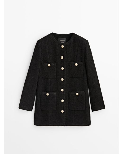 MASSIMO DUTTI Long Jacket With Golden Buttons in Black | Lyst