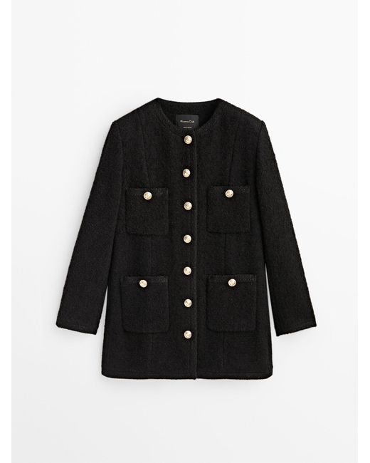 MASSIMO DUTTI Long Jacket With Golden Buttons in Black Lyst