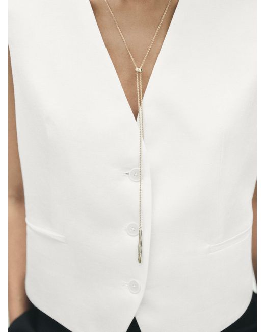 MASSIMO DUTTI White Long Necklace With Textured Double Piece