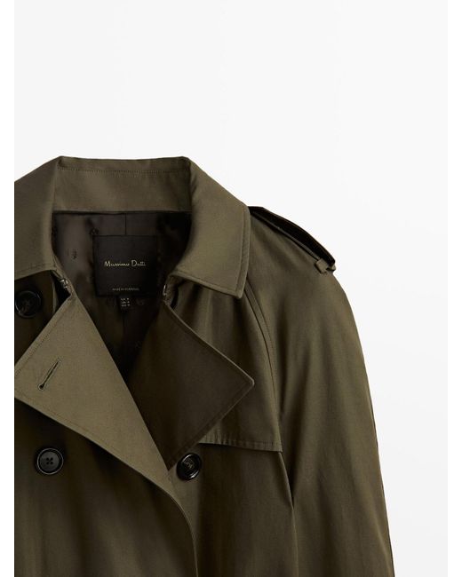 MASSIMO DUTTI Trench Coat With Belt in Green - Lyst