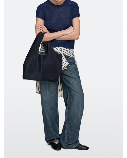 MASSIMO DUTTI Blue Medium Split Suede Leather Shopper Bag