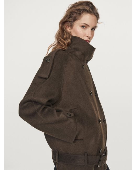 MASSIMO DUTTI Brown Wool Blend Trench Coat