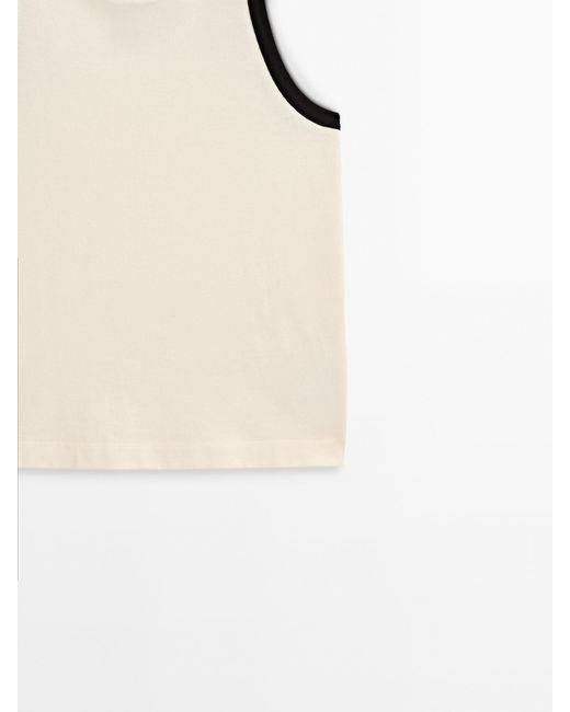 MASSIMO DUTTI Natural Sleeveless Contrast T-shirt