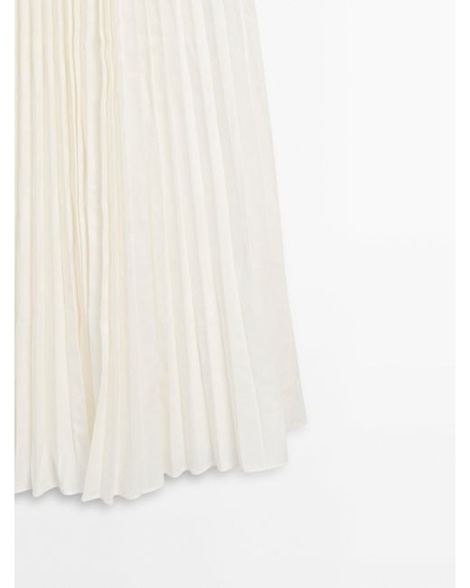 MASSIMO DUTTI White Pleated Halterneck Dress