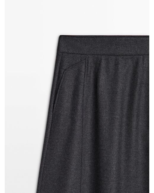 MASSIMO DUTTI Gray Wool Blend Midi Skirt
