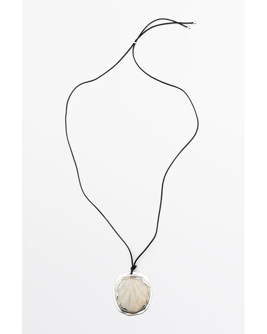 MASSIMO DUTTI Blue Shell And Stone Pendant Necklace