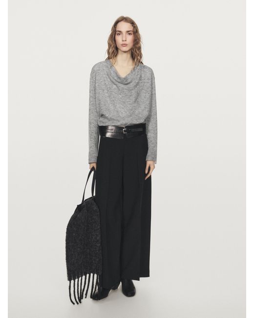 Pull En Maille À Col Drapé MASSIMO DUTTI en coloris White