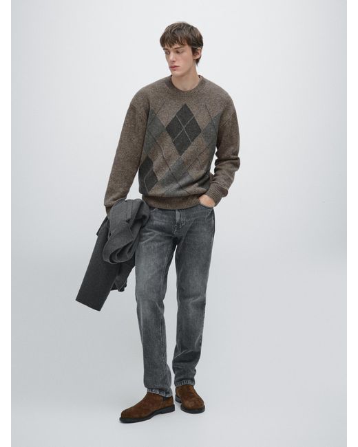 MASSIMO DUTTI Multicolor Wool Argyle Knit Sweater for men