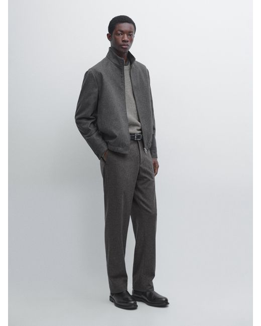 MASSIMO DUTTI Gray Wool Blend Flannel Trousers for men