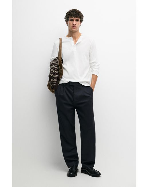 MASSIMO DUTTI White Cotton Blend Tailored Fit Pants for men