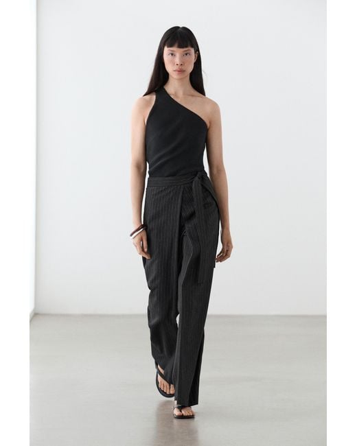 MASSIMO DUTTI Black Sarong Pants With Tie-Stripe Detail