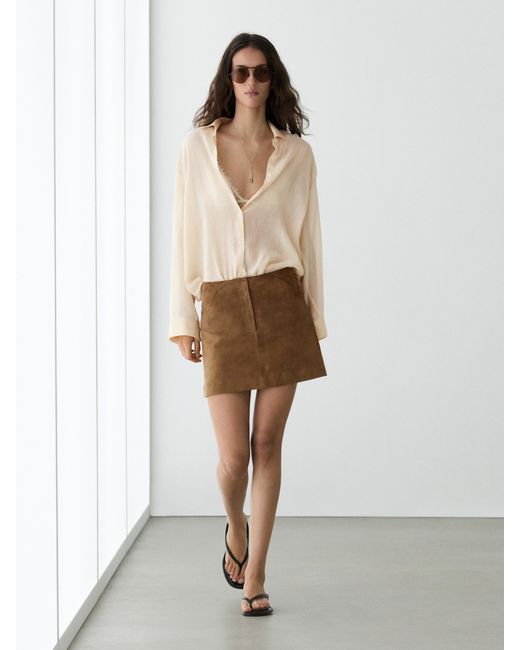 MASSIMO DUTTI White Suede Leather Mini Skirt