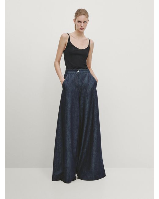 MASSIMO DUTTI Blue High-Waist Palazzo Jeans