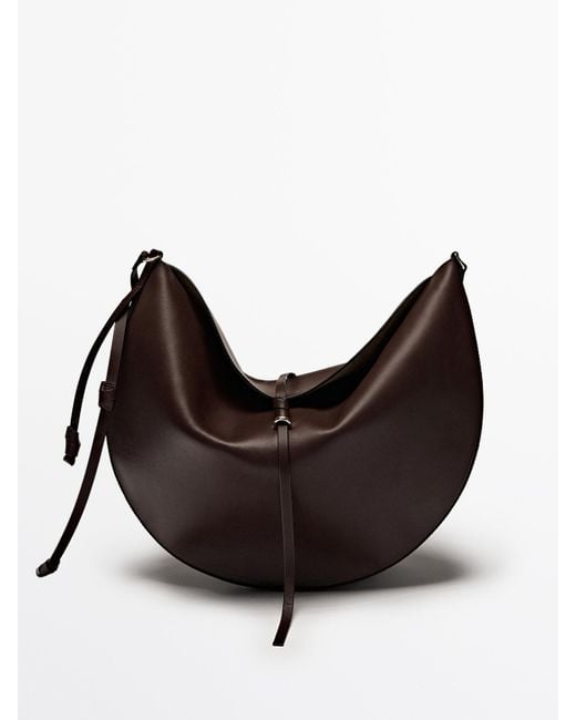 MASSIMO DUTTI Black Nappa Leather Half Moon Bag