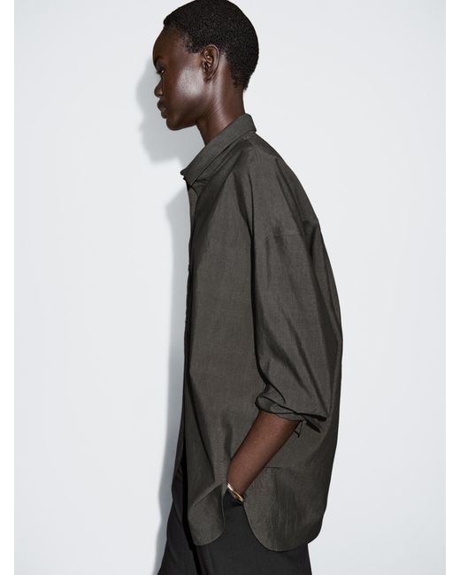 MASSIMO DUTTI Gray Oversize Cotton Blend Shirt