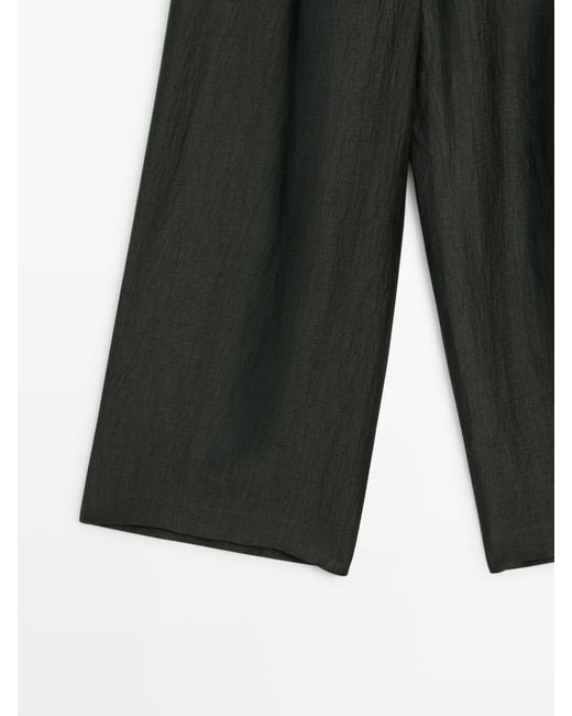 MASSIMO DUTTI White Linen Blend Trousers With Pleated Details