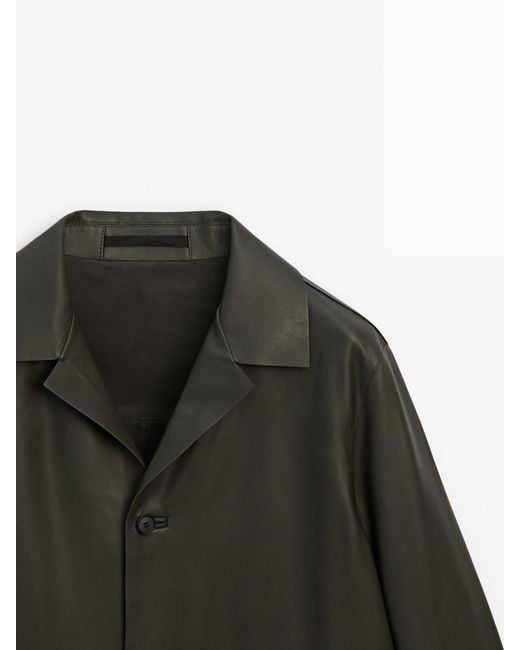 MASSIMO DUTTI Black Leather Overshirt for men